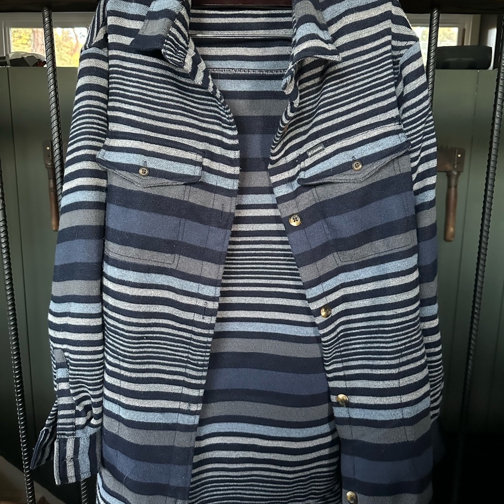 Columbia Calico Basin Navy and Gray Striped Shacket